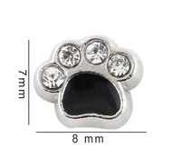 7 * 8mm cristal émail noir chien patte flottant médaillon charmes fit pour verre pendentif médaillon mémoire magnétique