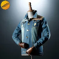 HOT 2017 Indoor Distressed Hole Ripped Denim Jacket Men Vintage Slim Fit Student Teenagers Coat Retro Cheap Motorcycle Outerwear