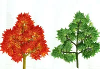 Kunstmatige rode esdoorn bladeren 5 takken esdoorn blad groene plant versiering zijde bloem