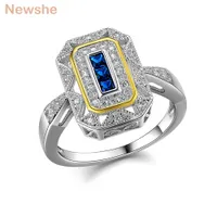 Newshe الذهب الأبيض اللون مطلي الصلبة 925 فضة خاتم الزواج الأزرق زركونيا مجوهرات كلاسيكية للنساء wzw