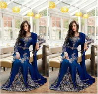 Royal Blue Luxe Detail Indian Muslim Evening Formele Jurken Lange Mouw Plus Size Abaya Dubai Kaftan Arabische gelegenheid Prom Dress