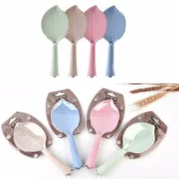 4 Colors Wheat Straw Plastic Leaves Shape Non Stick Rice Paddle Spoon Kitchen Tools Supplies