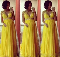 Robe De Soiree Nouveaute Yellow Bridesmaid Dresses for Pregnant Women Cap Sleeve lace chiffon Wedding Guest Dress