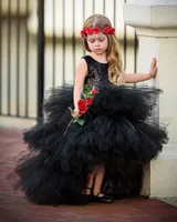 Swan Princess Girls Sukienki 2017 z cekins Bodice Ruffles Spódnica Suknia Ball Black Flower Girls Sukienka Cześć Lo Styl na Weddings Country