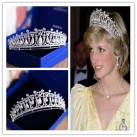 Księżniczka Królowa Diana Crown Tiara Vintage Wedding Crystal Bridal Kryształ Rhinestone Włosów Pearl Słodkowodne Pearl Cyrkon Udebranie Biżuteria Srebrny