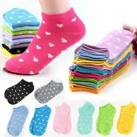 Großhandel - 5 Paar / los Frauen Socken Süßigkeiten Farbe Dot Socke Casual Nette Herz Knöchel Hohe Niedrigschnitt Baumwollsocken 10 Farben A1