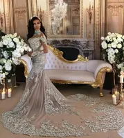 Luxury Sheer Long Sleeve Mermaid Wedding Dresses 2022 Major Beading With Applices High Neck Court Train Robe de Mariage Bridal Gowns BA6703 B051615