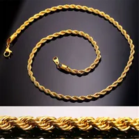 18K riktigt guldpläterad rostfritt stål rep kedja halsband för män guld kedjor mode smycken gåva