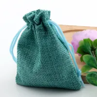 Heta! 50PCS Linen Fabric Drawstry Bags Candy Smycken Presentpåsar Burlap Gift Jute Väskor 7x9cm / 10x14cm / 13x18cm (turkosfärg)