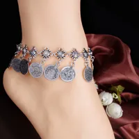 Retro Silver & Gold Plated Anklets Coin Tassels Chain Ankle Anklet Bracelet Women Beach Anklets Foot Jewelry