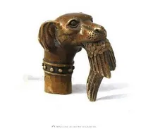100% Bronze Reinem Kupfer Messing Opa Gute Glückliche Alte Qing Ming Chinese Geschnitzte Hund Gebissen Vögel Statue Cane Gehstock Kopf