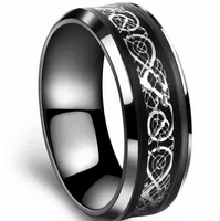 أسود 316L خاتم الفولاذ المقاوم للصدأ لعرس خاتم الزواج من ألياف الكربون الأزرق الدائري التنين خواتم للرجال
