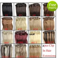 Populär produkt Straight Brasilian Human Remy Hair Färgglada Human Hair Clip In Extensions 140 gram 12 till 26 inches