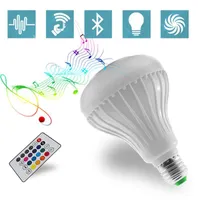 E27 RGB LED-lampa 85265V Bluetooth-högtalarlampa Musik som spelas dimmerbar 12W E27 LED-lampa Ljus med 24 knappar Fjärrkontroll