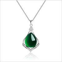 Natural Jade Green Stone Charms Pendants Halsband 925 Sterling Silver Chalcedony Koreanska Fina Smycken För Kvinnor Bröllop Engagemang Gåvor