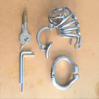 Bloqueio Duplo New Design de Moda de aço inoxidável Cinto de castidade masculino castidade dispositivo de metal Penis Bloqueio Chastity gaiola Anel Sex Toys For Men