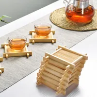 YGS-Y268 Naturliga 1 st 100% Bambu Träbrickor för Tea Brickor 7cm * 7cm Creative Chinese Word Jing Concave Cup Mat