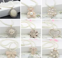 Pearl Necklace Crystal Love Heart Bow Bnot Lucky Clover Flower Pendant Necklaces Luxury Women Bride Wedding Party Jewelry