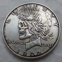 US Kopf-an-Kopf zwei Gesicht 1921/1922 Friedensdollar-Schädelzombie-Skeletthand geschnitzte Kopien-Münzen