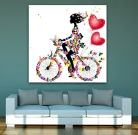 Comic menina de bicicleta pintura flor abstrata diy 5d diamante ponto rodada 3d kit de ferramentas de ponto de diamante diamante mosaic room decor