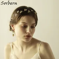 Sorbern Luxurious Gold Leaves Headpiece Earring Hair Comb Crystal Hair Jewelry Festival Gifts Bride Hair Pins Wedding Bridal Accessories