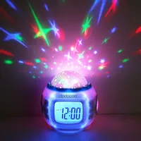 Dijital LED Projeksiyon Projektör Çalar Saat Takvim Termometre Horloge Reloj Despertador Müzik Yıldızlı Renk Değişim Yıldız Gökyüzü Gece Işıkları