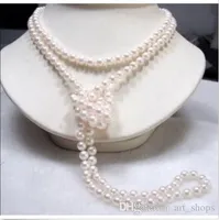 FFREE SHIPPING**Long 65&quot; 7-8mm Genuine Natural White Akoya Cultured Pearl Necklace