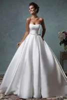 2018 desginer sleeveless satin Wedding Dresses scoop with sash outdoor Bridal Gown Bride dresses elie saab wed dress
