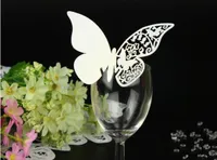 Dekoracje ślubne Elegancki Laser Cut Butterfly Wino Glass Cards Wedding Party Table Decor Cake Toppers Nazwa Eskorta