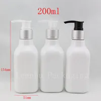 200ML X 30 مربع أبيض الألومنيوم زجاجة محلول مستحضرات التجميل مضخة بلاستيكية ، وحاويات فارغة ، وزجاجات شامبو فارغة مع مضخة
