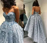 2019 Zuhair Murad Blue High Low Prom Klänningar Sweetheart 3D Floral Appliques Ball Gown Vintage Arabic Formell Party Evening Dress