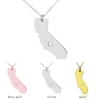 Kalifornien Karte Edelstahl Anhänger Halskette mit Liebesherz USA Staat CA Geographie Karte Halsketten Schmuck für Frauen und Männer