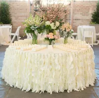 Romantisk Ruffles Table Skirt Handgjorda Bröllopsborddekorationer Skräddarsydda Elfenben Vit Organza Cake Bordduk Ruffles