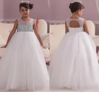 2018 Princess White Wedding Flower Girl Dresses Imperio Cintura Cristales espalda abierta 2017 por encargo barato comunión del bebé Girls vestido del desfile