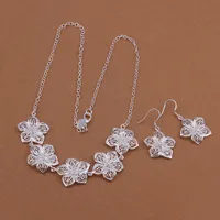 Conjuntos de joyería plateados de plata esterlina de la flor de la venta caliente para las mujeres DMSS451, Popular 925 Plate Plata Collar Pulsera Juego de joyas