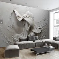 Personalizado Papel De Parede 3D Estereoscópico Em Relevo Cinza Beleza Pintura A Óleo Moderna Arte Abstrata Da Parede Mural Sala de estar Quarto Papel De Parede