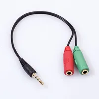 Wholesale-2PCS Brand Gold plated Audio Stereo Plug 3.5mm 1 Male to 2 Female Adapter Cable Spliter microphone and headphone