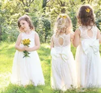 2018 nuevos vestidos de niña de las flores del jardín de encaje completo de la magdalena para bodas Boho Fashion Little Baby Communion Dress Cheap A Line Kids Formal Wear