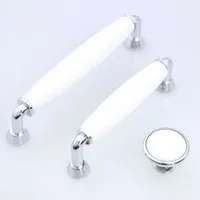 5" modern simple silver white furniture handles ceramic dresser kitchen cabinet door handle chrome drawer knob 128mm 96mm