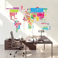 Bunte Buchstaben Weltkarte Wandaufkleber Wohnzimmer Home Decorations Kreative PVC Aufkleber Wandbildkunst DIY Büro Wandkunst