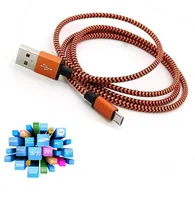 Wave trenzado de aluminio USB cargador de cable Nylon micro datos de aleación de acero metálico cargador adaptador de 1 m de cable de cable colorido para Samsung HTC Blackberry
