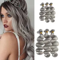 Hot Sale Grå Weave Bundlar 3pcs Body Wave Peruvian Human Hair Extension Våt och Vågig Silver Grå Weft Top Grade Skönhetsprodukter