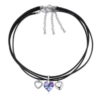 Bijoux fantaisie collier pendentifs coeur vintage cristal de swarovski haute qualité 3 collier chaîne noir corde