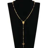 Mode hip hop rosary be pärla jesus kors långa halsband pendlar pärla halsband för män kvinnor