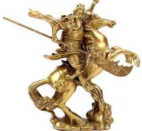 Collectie Chinese oude held guan yu rit op paard koper standbeeld