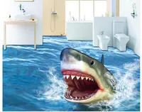 Moda 3D Ev Dekor için Güzel Korku Köpekbalığı 3D Stereo Dikişsiz Zemin su geçirmez duvar kağıdı banyo duvar