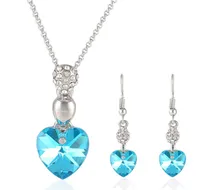 Crystal Love Heart Pendant Earrings Necklace Set Wedding Jewelry Argento placcato catena cuore Collana Charm orecchino Set gioielli damigella d'onore