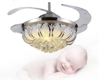 Modern minimalist LED crystal stealth fan lamp 42 inch ceiling fan light chandelier ceiling fan with bedroom living room restaurant LLFA