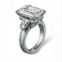 Luxo 925 Sterling Silver Torre Eiffel Pave setting 408 PCS CZ Big 8CT praça Diamante Gemstone anéis jóias Bandas de Casamento anel para As Mulheres
