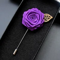 Rose Corsage Groom Brooch Pin Man Wedding Satin Flowers Boutonniere Prom Tuxedo Party Accessories Decorations Multi colors for choice